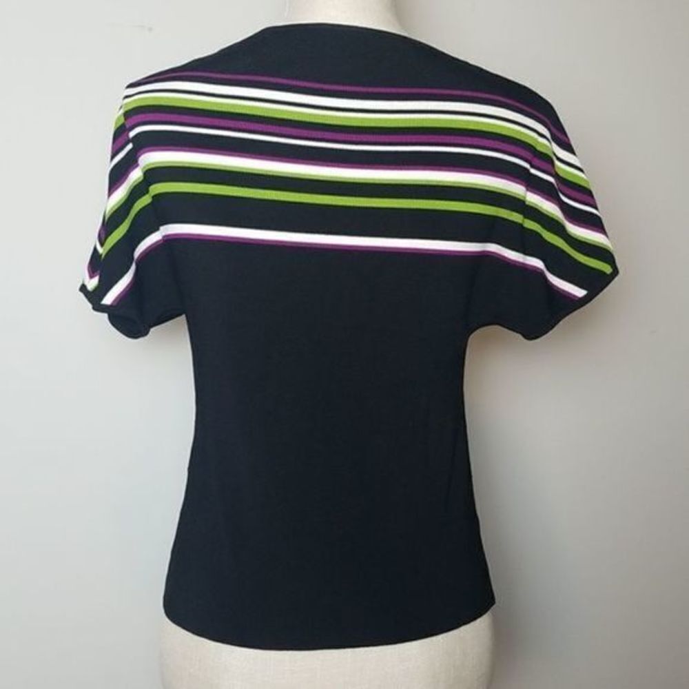 Dana Buchman Black & Colored Striped Women's Petite Top Short Sleeve - Picture 2 of 5